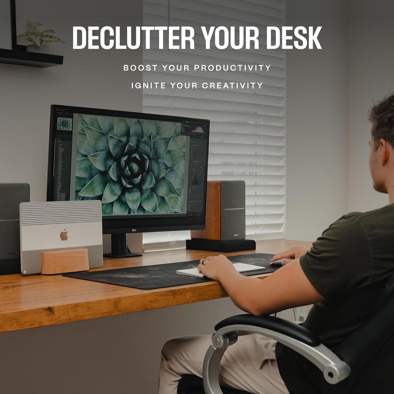 COREMINDED Adjustable Vertical Laptop Stand for Desk, Wooden Laptop Holder, MacBook Pro Stand, Wood Mac Air Dock (Solid Walnut) - Image 2